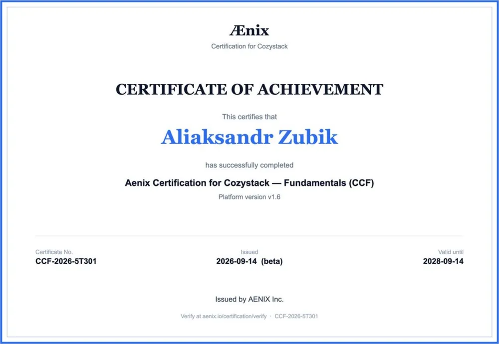 Сертификат AENIX CCF — Eugenijus Bratkovskis